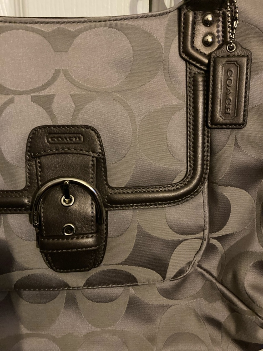 Coach Gray Signature Tote with Pewter Gray Trim - Picture 2 of 8
